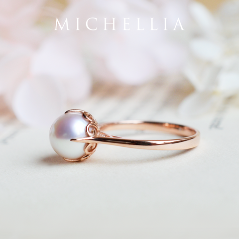[Marguerite] Victorian Lace Solitaire Engagement Ring in Akoya Pearl Women's Ring michelliafinejewelry   