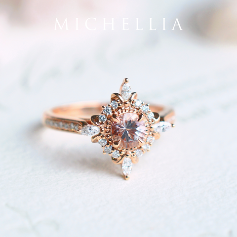 Astrid | Art Deco Petite Ring in Morganite – Michellia Fine Jewelry