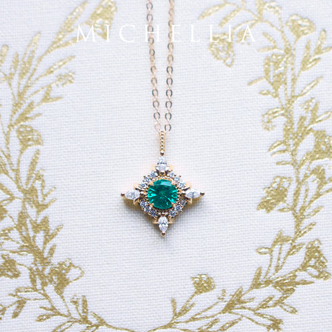 [Astrid] Art Deco Petite Necklace in Lab Emerald Necklace michelliafinejewelry   