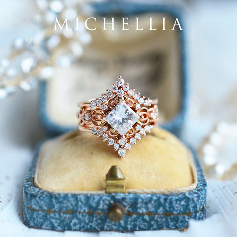 [Elsa] Vintage Square Princess Cut Engagement Ring in Diamond / Moissanite Women's Ring michelliafinejewelry   