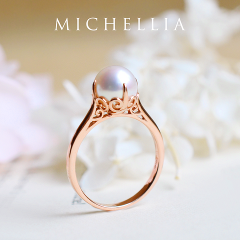 [Marguerite] Victorian Lace Solitaire Engagement Ring in Akoya Pearl Women's Ring michelliafinejewelry   