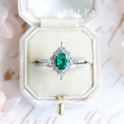 [Alessandra] Art Deco Oval Cut Ring in Lab Emerald Women's Ring michelliafinejewelry   