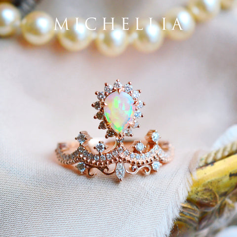 [Angelique] Venetian Crown Chandelier Ring in Australian Opal Women's Ring michelliafinejewelry