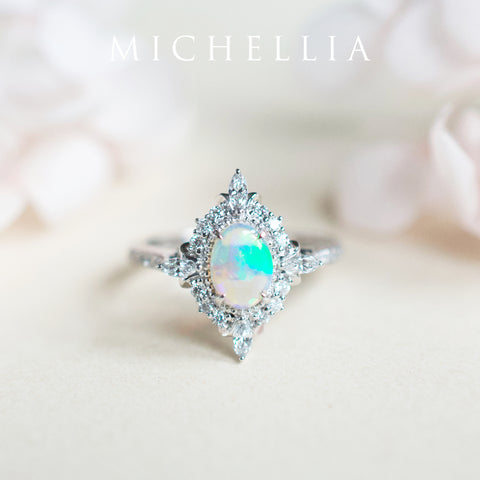 [Alessandra] Art Deco Oval Engagement Ring in Opal Women's Ring michelliafinejewelry   
