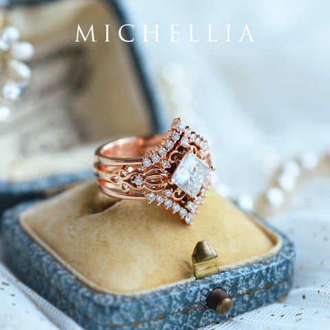 [Elsa] Vintage Square Princess Cut Engagement Ring in Diamond / Moissanite Women's Ring michelliafinejewelry   