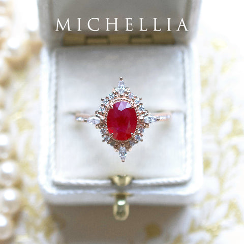 [Alessandra] Art Deco Oval Cut Ring in Lab Red Ruby Women's Ring michelliafinejewelry   