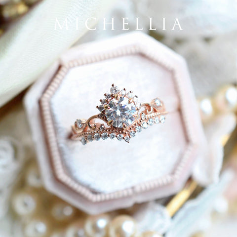 [Theia] Heirloom Crown Engagement Ring in Moissanite / Diamond Women's Ring michelliafinejewelry   