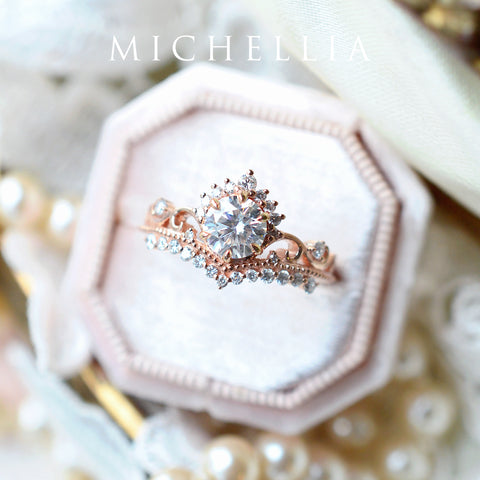 [Theia] Heirloom Crown Engagement Ring in Moissanite / Diamond Women's Ring michelliafinejewelry   