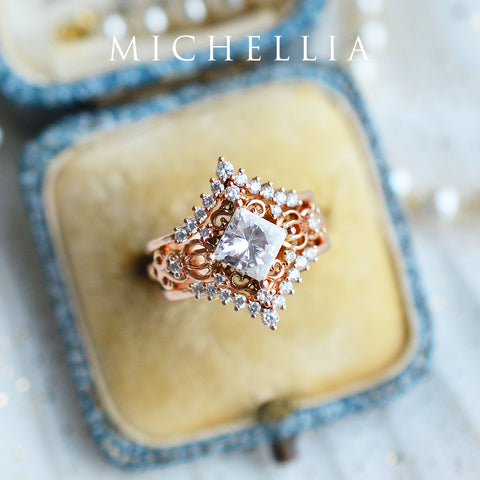 [Elsa] Vintage Square Princess Cut Engagement Ring in Diamond / Moissanite Women's Ring michelliafinejewelry   