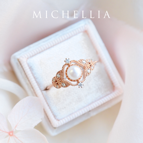 [Adeline] Vintage Rose Ring in Akoya Pearl Women's Ring michelliafinejewelry   