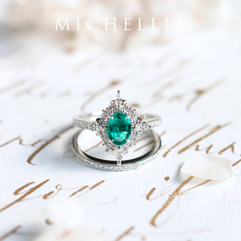 [Alessandra] Art Deco Oval Cut Ring in Lab Emerald Women's Ring michelliafinejewelry   