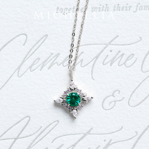 [Astrid] Art Deco Petite Necklace in Lab Emerald Necklace michelliafinejewelry   