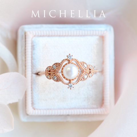 [Adeline] Vintage Rose Ring in Akoya Pearl Women's Ring michelliafinejewelry   
