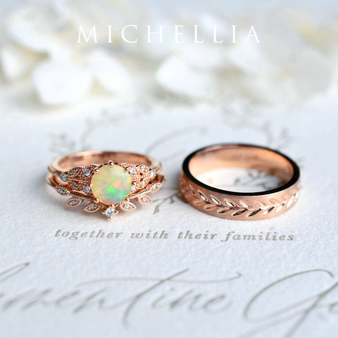 [Kerensa] Classic Floral Engagement Ring in Opal Women's Ring michelliafinejewelry