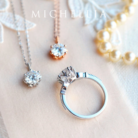 [Eden] Floral Solitaire Necklace in Diamond / Moissanite Necklace michelliafinejewelry