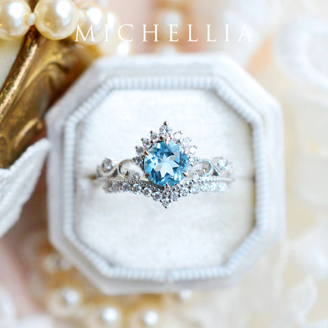 [Theia] Heirloom Crown Engagement Ring in Aquamarine Women's Ring michelliafinejewelry   