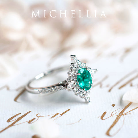 [Alessandra] Art Deco Oval Cut Ring in Lab Emerald Women's Ring michelliafinejewelry   