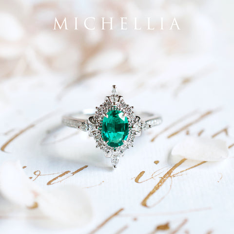 [Alessandra] Art Deco Oval Cut Ring in Lab Emerald Women's Ring michelliafinejewelry   