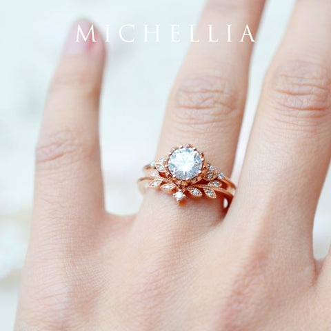 [Evanthe] Vintage Floral Engagement Ring in Blue Sapphire Women's Ring michelliafinejewelry   