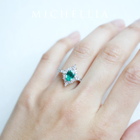 [Alessandra] Art Deco Oval Cut Ring in Lab Emerald Women's Ring michelliafinejewelry   