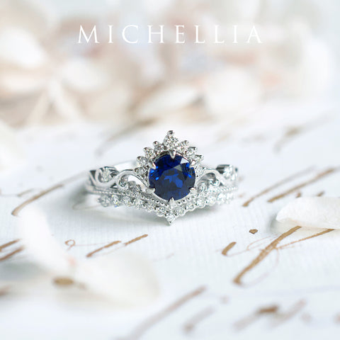 [Theia] Heirloom Crown Engagement Ring in Lab Blue Sapphire Women's Ring michelliafinejewelry   