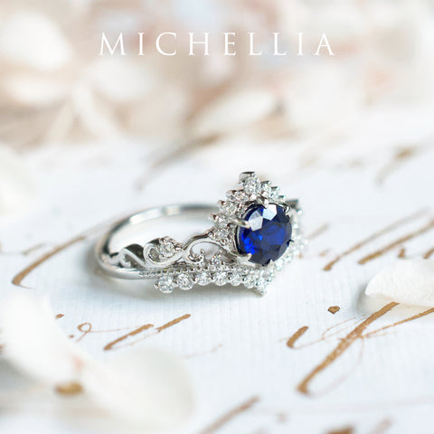 [Theia] Heirloom Crown Engagement Ring in Lab Blue Sapphire Women's Ring michelliafinejewelry   