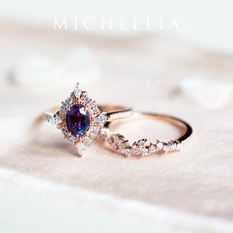 [Alessandra] Art Deco Oval Engagement Ring in Lab Alexandrite Women's Ring michelliafinejewelry   