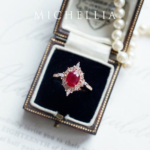 [Alessandra] Art Deco Oval Cut Ring in Lab Red Ruby Women's Ring michelliafinejewelry   