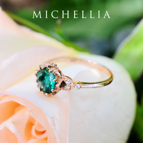 [Evanthe] Vintage Floral Engagement Ring in Emerald Women's Ring michelliafinejewelry   