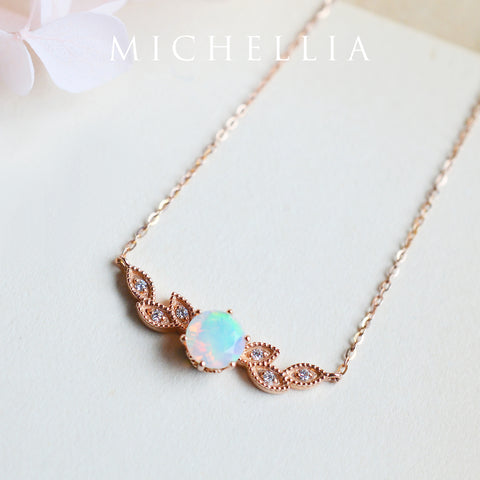 [Dahlia] Floral Leaf Necklace in Opal Necklace michelliafinejewelry   