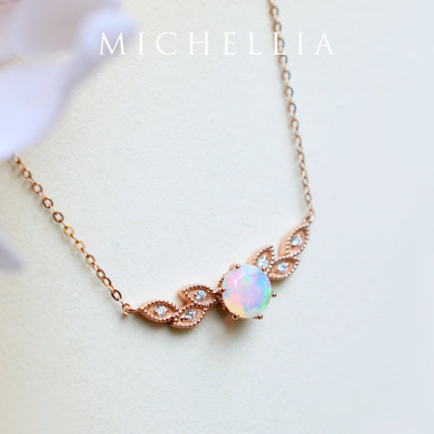 [Dahlia] Floral Leaf Necklace in Opal Necklace michelliafinejewelry   