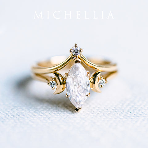[Cressida] Moon Goddess Marquise Engagement Ring in Diamond / Moissanite Women's Ring michelliafinejewelry   