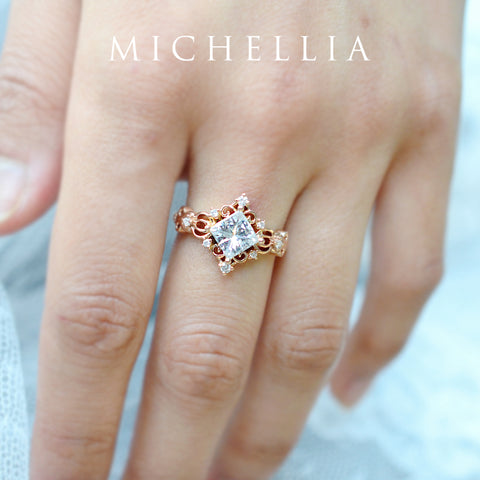 [Elsa] Vintage Square Princess Cut Engagement Ring in Diamond / Moissanite Women's Ring michelliafinejewelry   