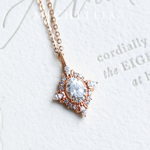 [Alessandra] Art Deco Oval Cut Necklace in Diamond or Moissanite Necklace michelliafinejewelry