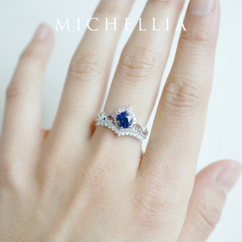 [Theia] Heirloom Crown Engagement Ring in Lab Blue Sapphire Women's Ring michelliafinejewelry   
