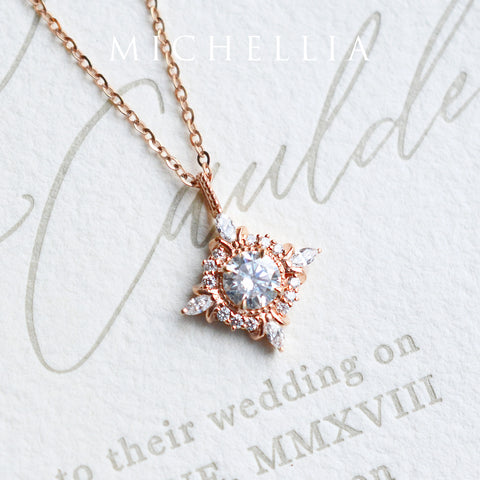 [Astrid] Art Deco Petite Necklace in Diamond / Moissanite Necklace michelliafinejewelry