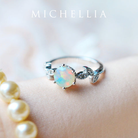 [Dahlia] Petite Floral Engagement Ring in Opal Women's Ring michelliafinejewelry   