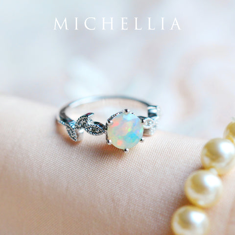[Dahlia] Petite Floral Engagement Ring in Opal Women's Ring michelliafinejewelry   