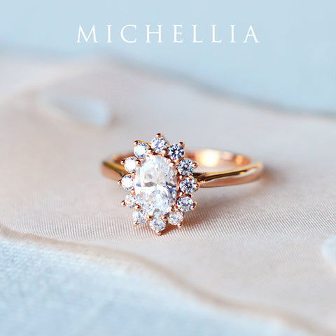 [Julianne] Vintage Bloom Halo Oval Engagement Ring in Diamond / Moissanite Women's Ring michelliafinejewelry   