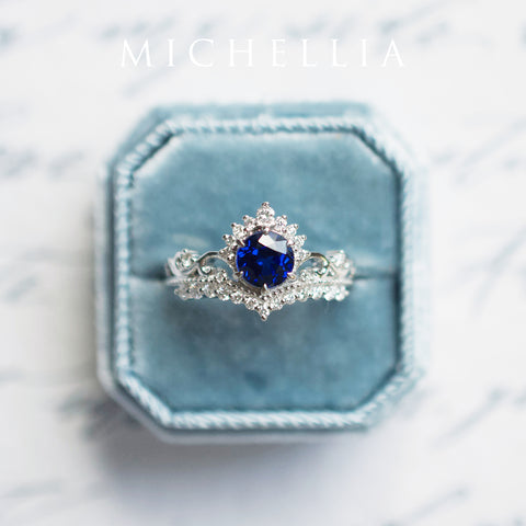 [Theia] Heirloom Crown Engagement Ring in Lab Blue Sapphire Women's Ring michelliafinejewelry   