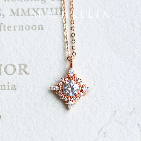 [Astrid] Art Deco Petite Necklace in Diamond / Moissanite Necklace michelliafinejewelry