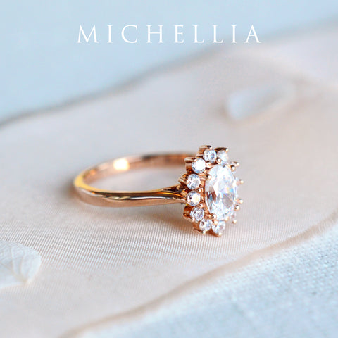 [Julianne] Vintage Bloom Halo Oval Engagement Ring in Diamond / Moissanite Women's Ring michelliafinejewelry   