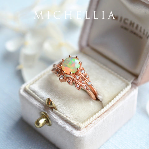 [Kerensa] Classic Floral Engagement Ring in Opal Women's Ring michelliafinejewelry