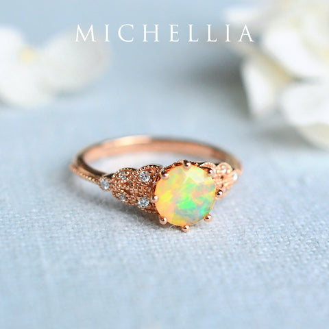 [Kerensa] Classic Floral Engagement Ring in Opal Women's Ring michelliafinejewelry