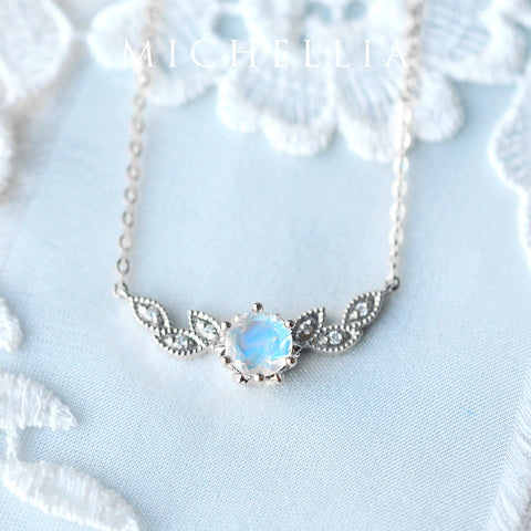 [Dahlia] Floral Leaf Necklace in Moonstone Necklace michelliafinejewelry   