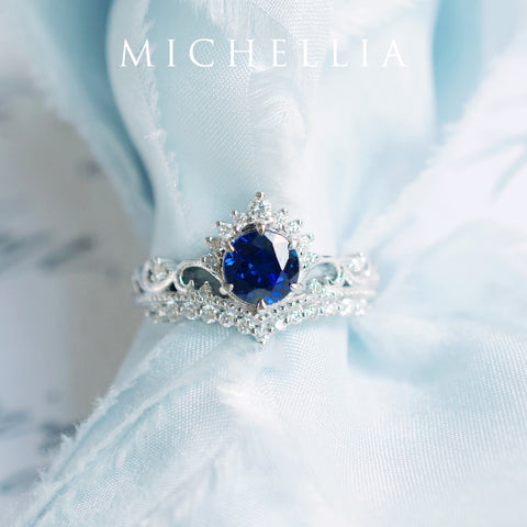 [Theia] Heirloom Crown Engagement Ring in Lab Blue Sapphire Women's Ring michelliafinejewelry   