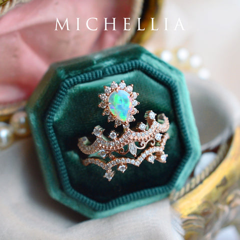 [Angelique] Venetian Crown Chandelier Ring in Australian Opal Women's Ring michelliafinejewelry
