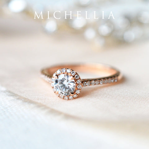 [Nova] Classic Halo Diamond Engagement Ring in Diamond / Moissanite Women's Ring michelliafinejewelry   