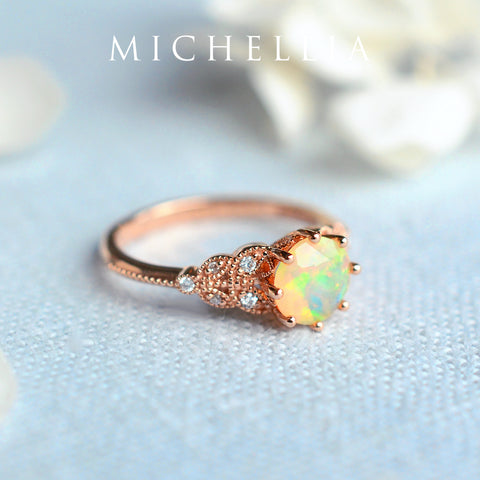[Kerensa] Classic Floral Engagement Ring in Opal Women's Ring michelliafinejewelry