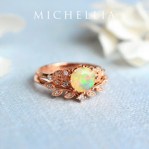 [Kerensa] Classic Floral Engagement Ring in Opal Women's Ring michelliafinejewelry
